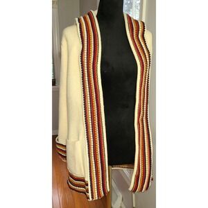 Vtg Herald House Cardigan Sweater Women's‎ Med Cream Aztec Western Belt & Hood